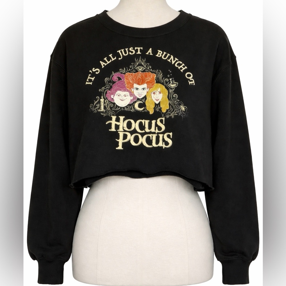 Disney Hocus Pocus XL Cropped Sweatshirt Black Sanderson Sisters Graphic